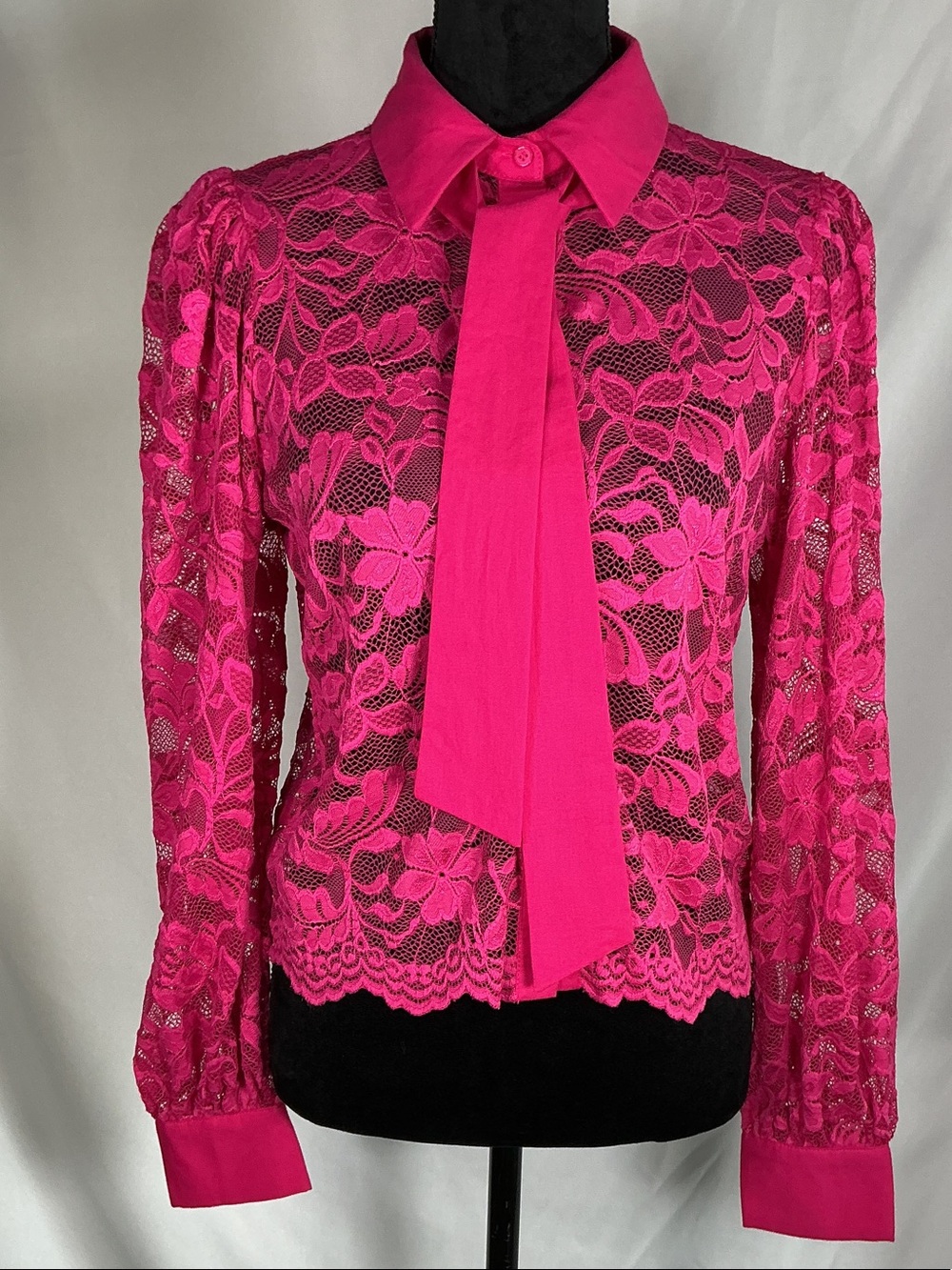 Dolan Hot Pink Floral Lace Button-Front Blouse with Tie Panels Size Small